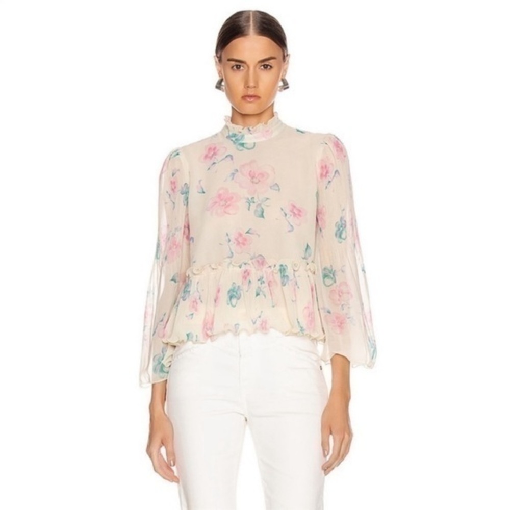 Ganni Floral Cream Blouse